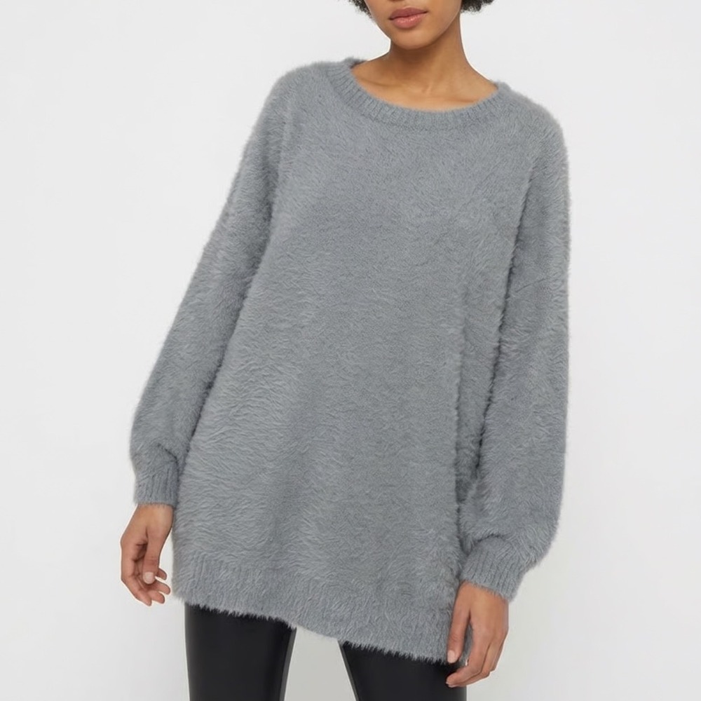 Sweater Womens XL Charcoal Gray Drop Shoulder Long Sleeve Round Neck Pullover